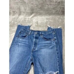Levi's 501 Button Fly Jeans Women Size 31x28 Denim Distressed Straight Light